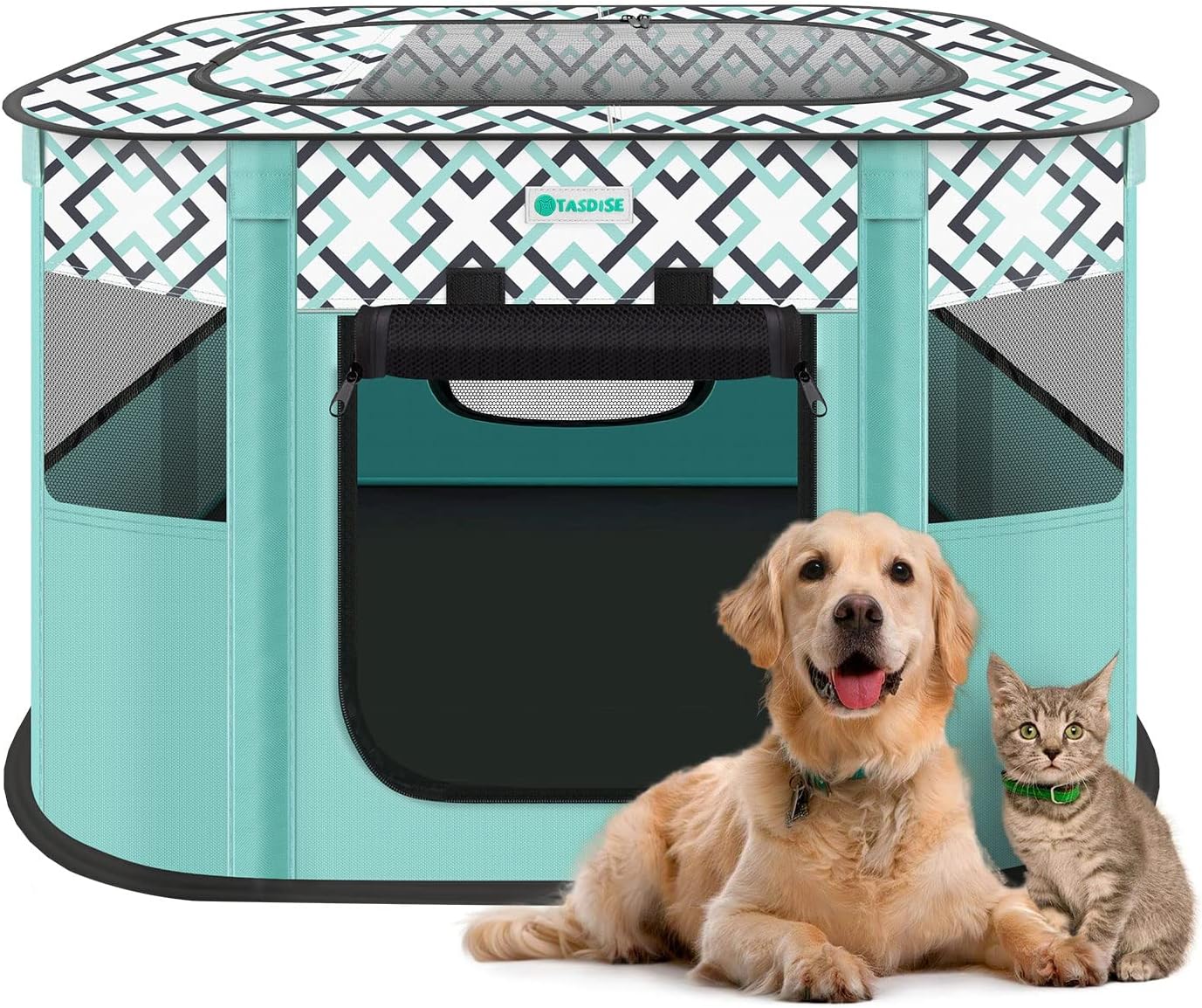 View of TASDISE Portable Pet Playpen, Foldable Exercise Play Tent Kennel Crate ...