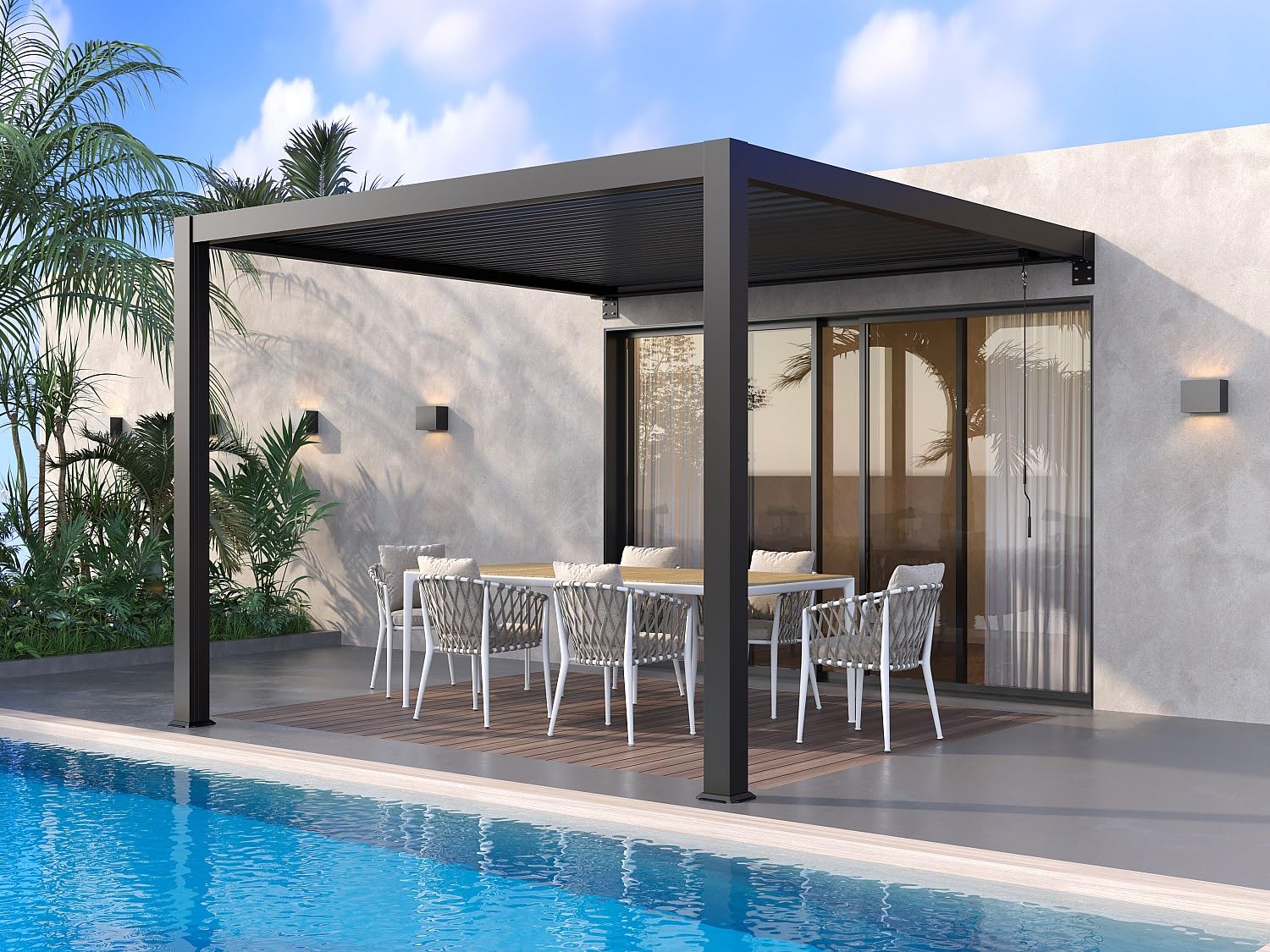 Vente-unique - Pergola adossée bioclimatique en Aluminium avec Lames orientables 9,36 m² - Anthracite - SERADO