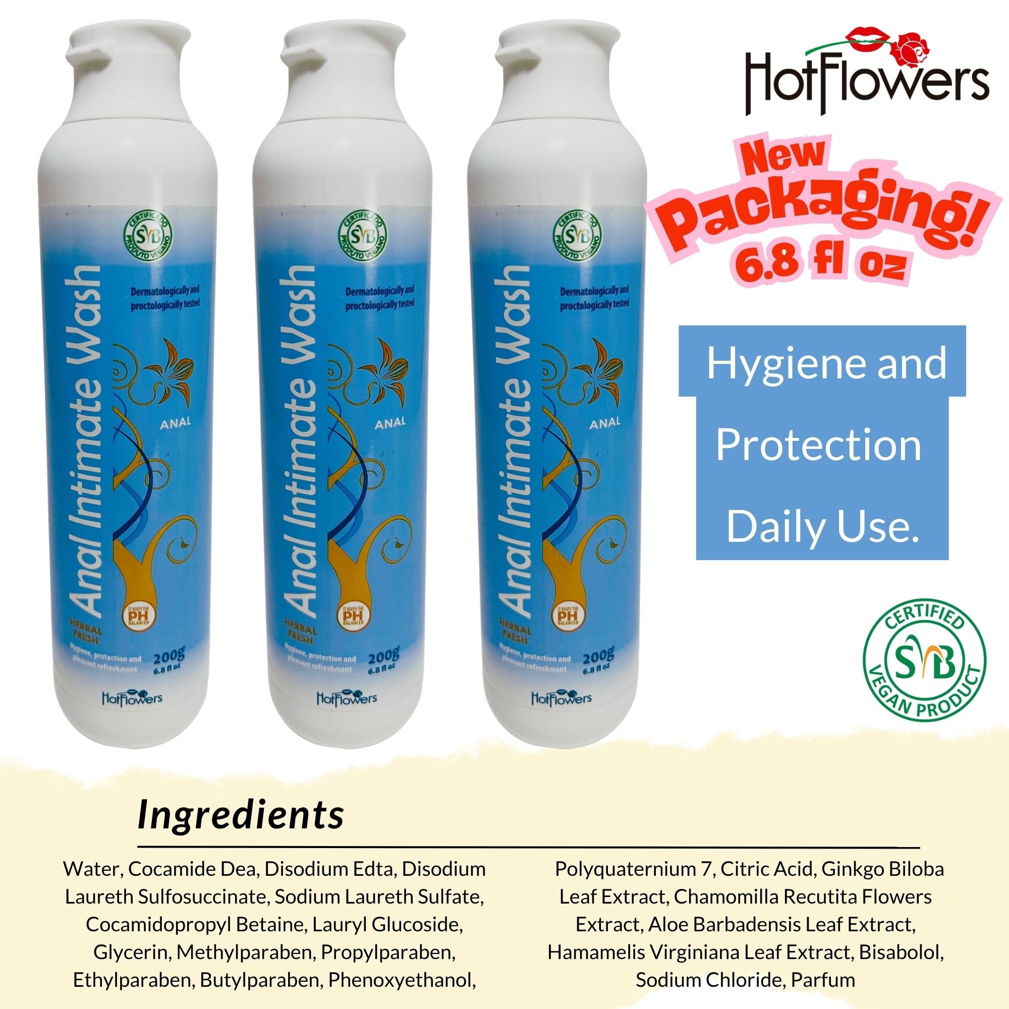 HOT FLOWERS Herbal Fresh Unisex Anal Intimate Wash for Personal Care, pH Balanced for Essentials Body Health, Daily Use, Dry Skin, Proctologist Tested (3)
