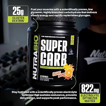 NutraBio Super Carb, Carbohydrate Powder with Cluster Dextrin & Electrolytes, Advanced Carb Supplement Powder for Workout Fuel, Performance, and Muscle Recovery, Cyclic Dextrin, Orange Mango, 30 Sv