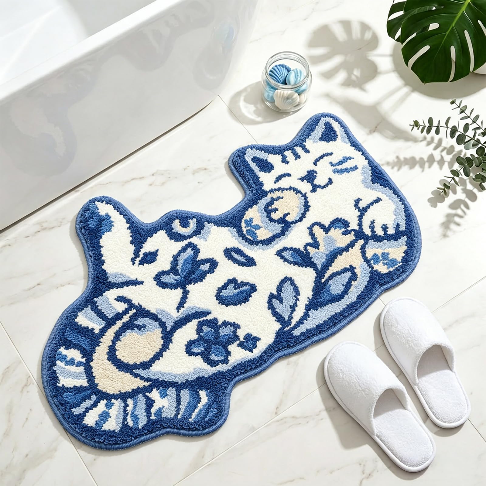 Softania Cute Cat Bath Mat - Fun Bathroom Rug for Cat Lovers, Cute Bathroom Decor, Soft Absorbent Microfiber Bath Rug, Machine Washable Funny Bath Mat with Non Slip Rubber Backing (31.5" x 21.6")