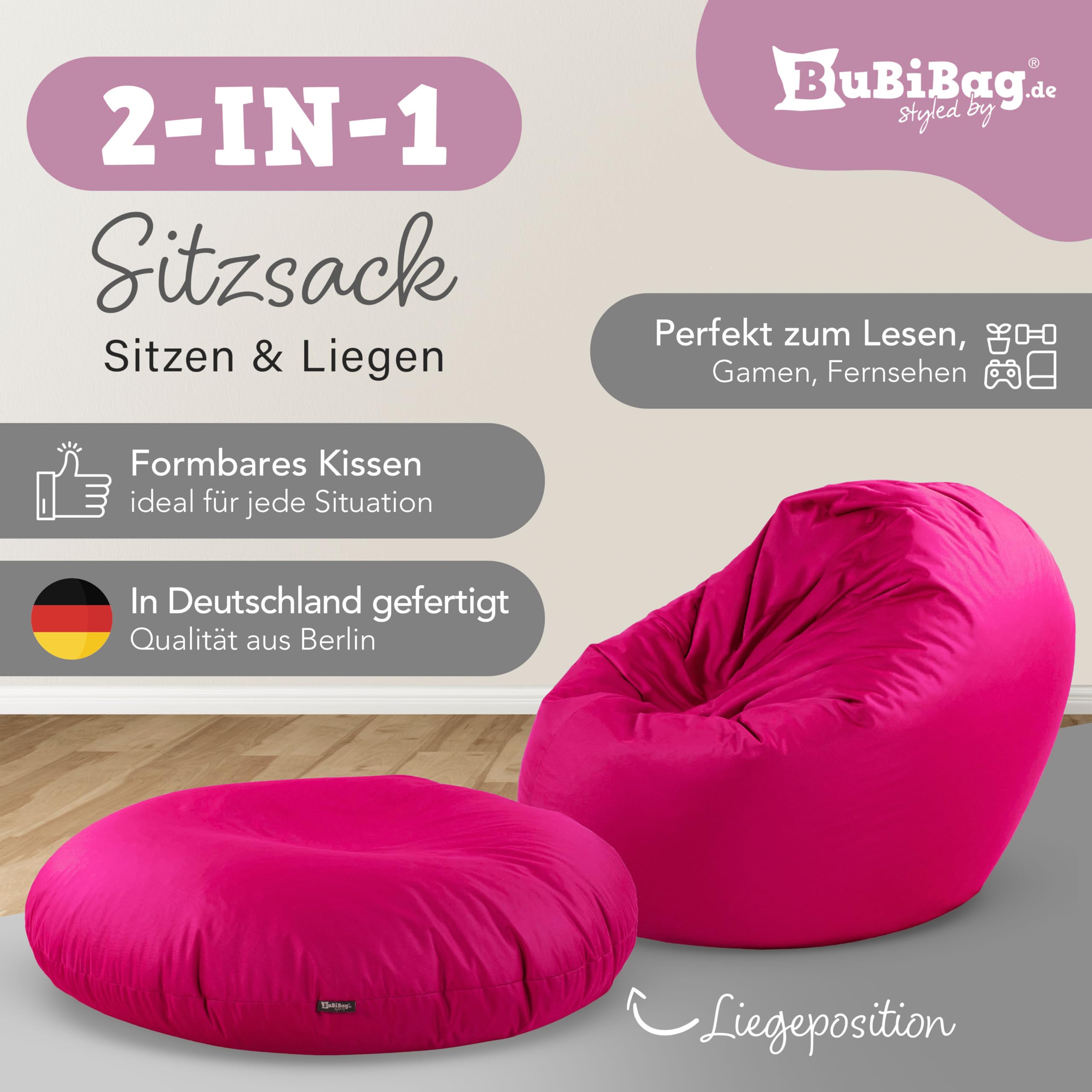BuBiBag 2in1 Sitzsack für Kinder & Erwachsene - Farbe: Beere Ø 70cm - Indoor & Outdoor - Bodenkissen & Sessel - mit EPS-Perlen - ergonomisch & wasserabweisend