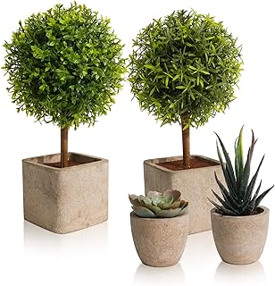 YVONNEYI Pack of 4 Artificial Plants, 25.5/14.6 cm, Artificial Plants Like Real for Decorative Living Room, Small Succulents, Artificial for Office, Bedroom, Bathroom, Kitchen, Home, Indoor Decoration