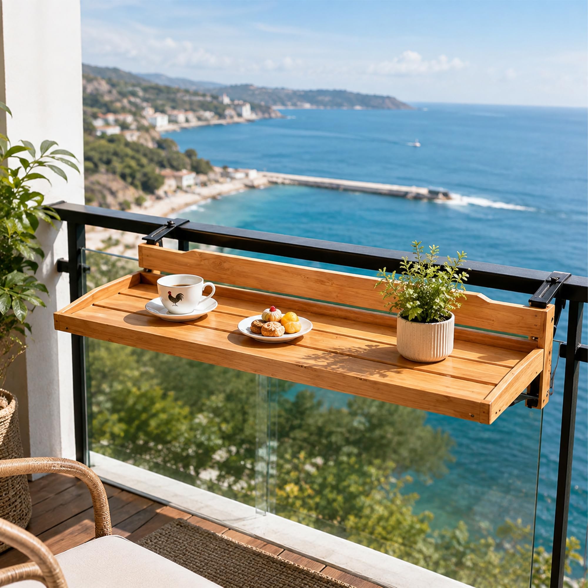 JSWHYBD Mesa de Balcón Colgante Plegable Ajustable para Barandilla