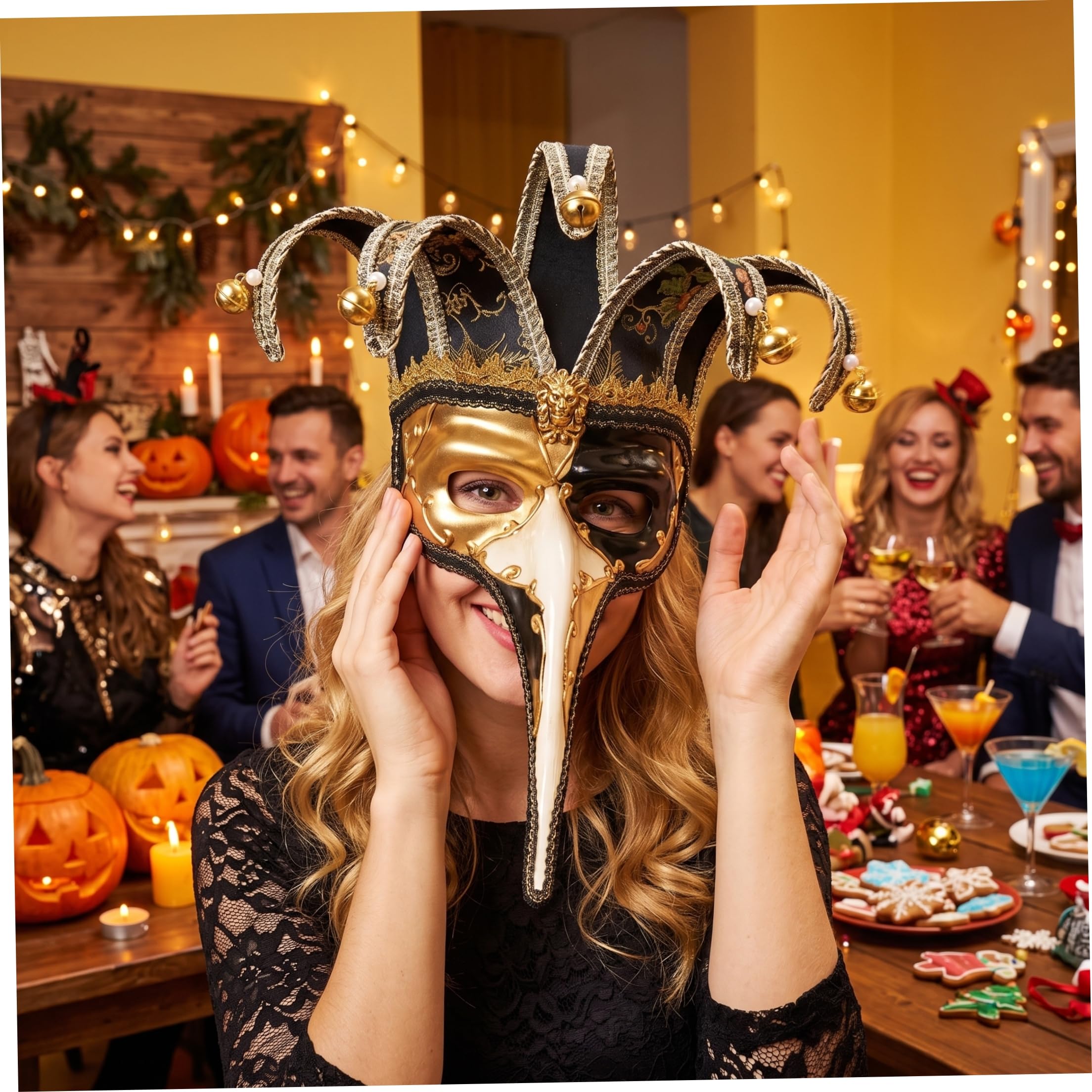 Maschere per Adulti, Maschera da Giullare: Maschere per Carnevale con Campane e Merletti