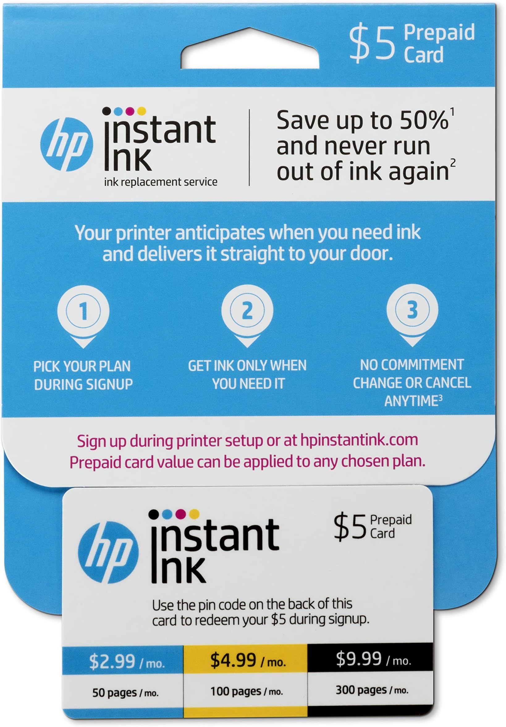 HP Instant Ink $5 Prepaid Card, for 50/100/300/700-Page Ink Delivery Plan, Black (3HZ65AN)