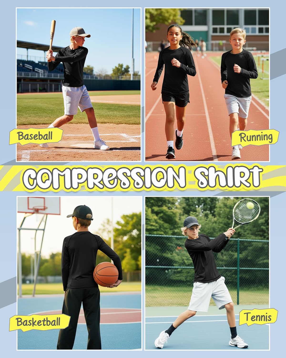 3 Pack Youth Boys' Compression Shirts Long Sleeve Athletic Undershirt Quick Dry Kids Base Layer for Baseball Soccer - Image 2