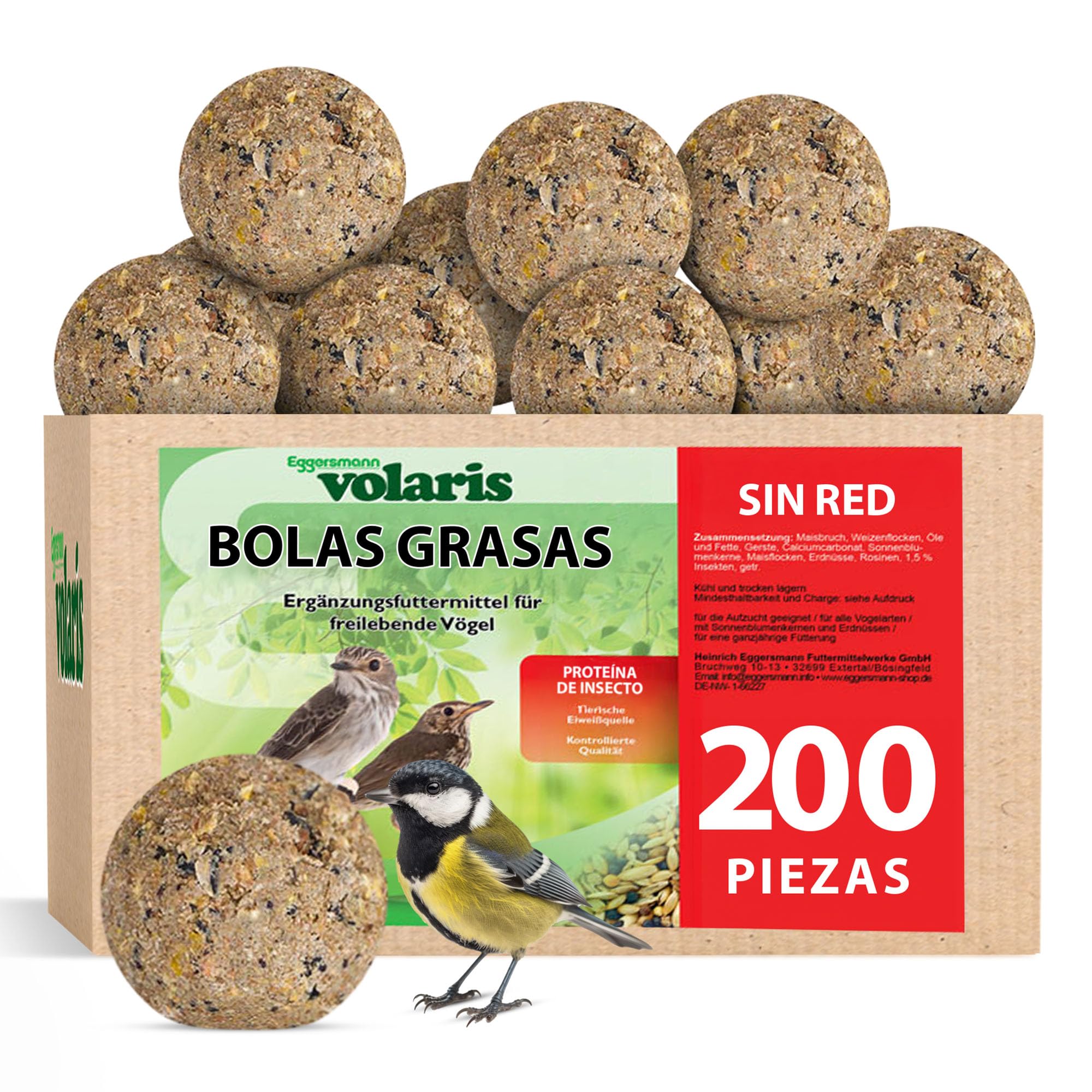 Eggersmann volaris 200 Piezas de proteínas de Bolas de Grasa sin Red 18 kg | Bola de Cereales para Aves Silvestres | Alimento Rico en nutrientes para Todas Las Especies de Aves Durante Todo el año