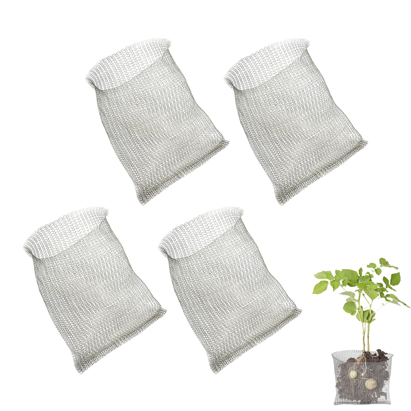 Sgphrzlt 4 Pack 3 Gallon Stainless Steel Plant Root Gopher Baskets, Reusable Gopher Wire Mesh for Underground, Proof Moles Vole Wire Barrier Cages for Trees Bulbs Flowers Protection