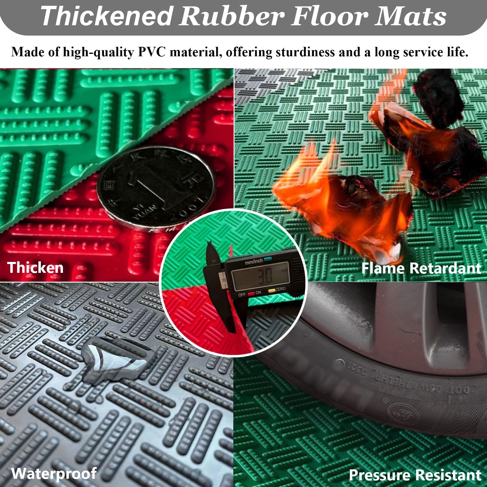 UrbanUp Gummimatte Weiche Garagen-Bodenmatte aus Gummi, 3 Mm Dick, Rutschfester Bodenbelag, Wasserdichter Bodenläufer, Parkmatte für Garagenboden, Golfwagenparkplatz(Gray,1.5x1.5m (4.9 x 4.9ft))