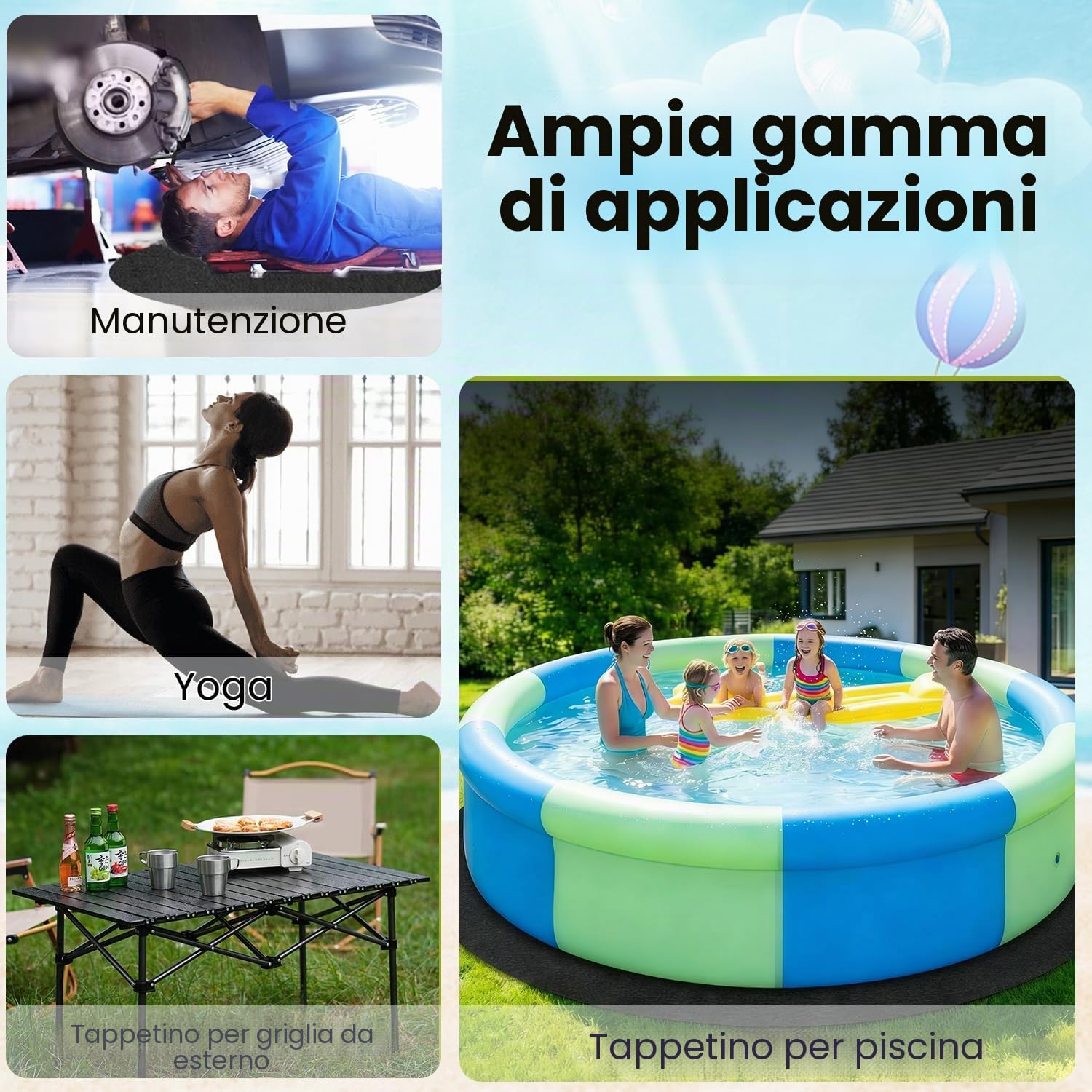 Tappetino per vasca idromassaggio, tappetino protettivo rotondo per piscine, protezione in geotessile, antiscivolo, rotondo, tappetino di protezione per edifici, previene i fori 2,7 m