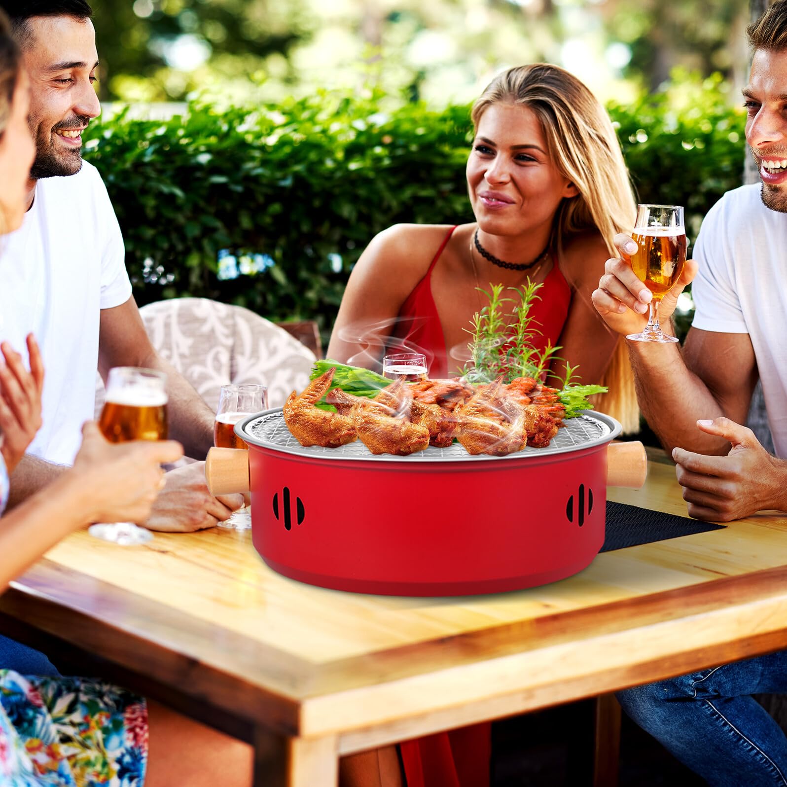 ifundom Barbecue Portatile in Ferro Stufa a Carbone da Esterno Griglia da Campeggio Smontabile 3 Griglie Fornello da Tavolo per Campeggio Giardino e Feste All’Aperto