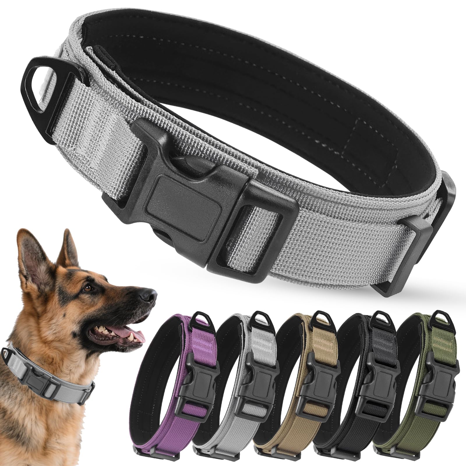 Ledeak Tactical Dog Collar, Nylon Adjustable Durable Pet Collars with Safety Buckle, Padded Breathable Soft Dog Collars