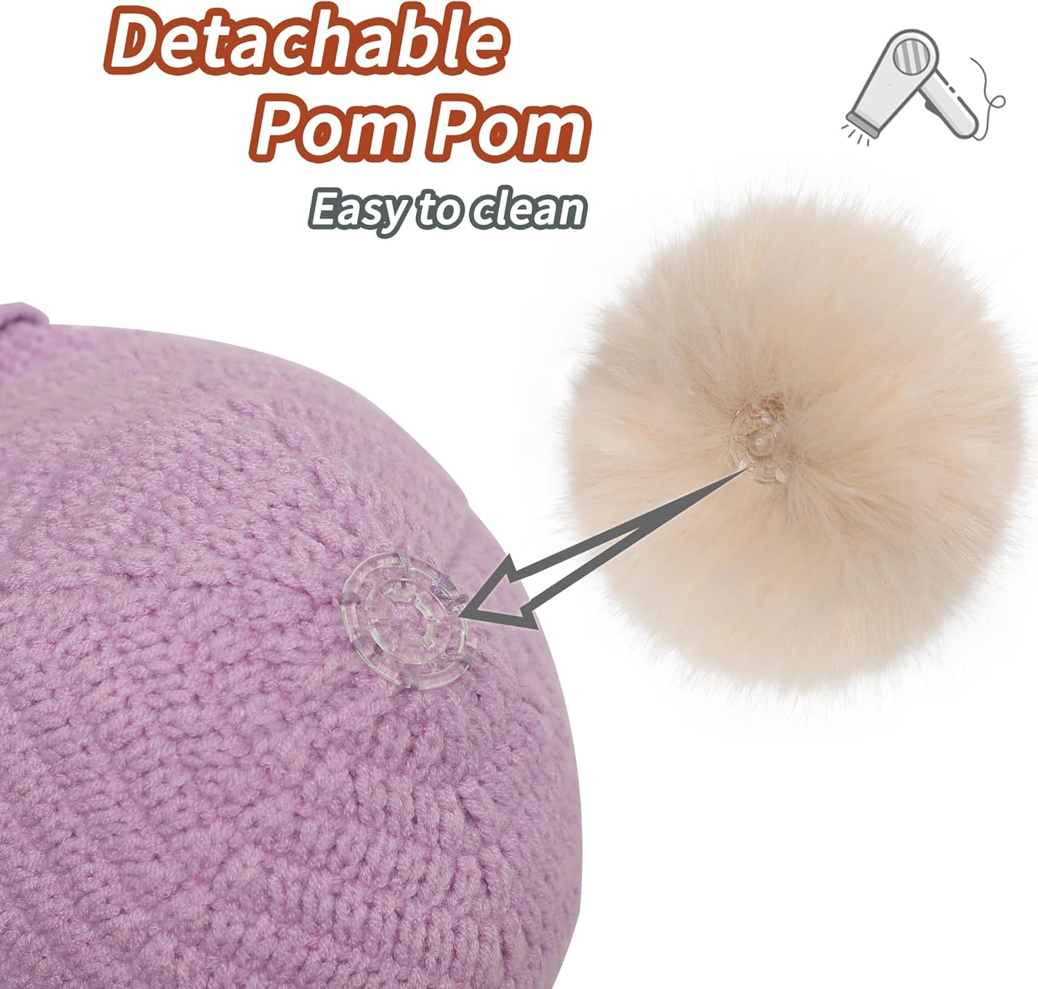 ZLYC Kids Winter Hats for Girls Boys Pom Pom Beanie Hat Cotton Lined Knitted Cap - Image 5