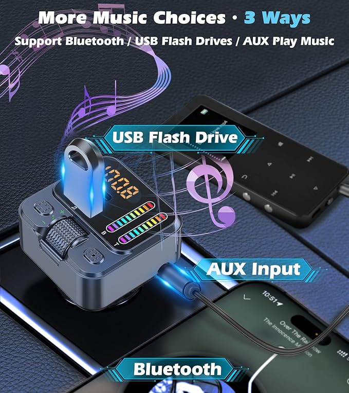 Adaptador Bluetooth 5.3 FM 42W Carga Rápida USB-C + USB-A miniatura 4