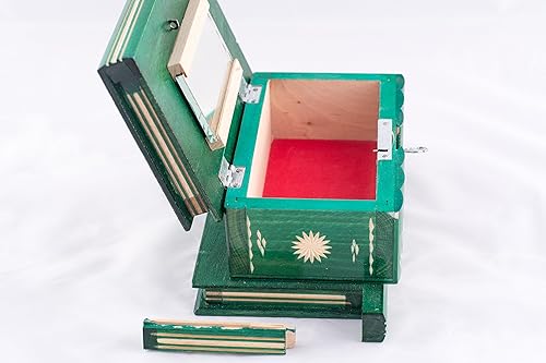 Miniatura 9 de Joyero y caja secreta 2 en 1  Caja de madera hecha a mano con llave oculta y compartimentos extraíbles  Hermosa caja de madera tallada clásica para