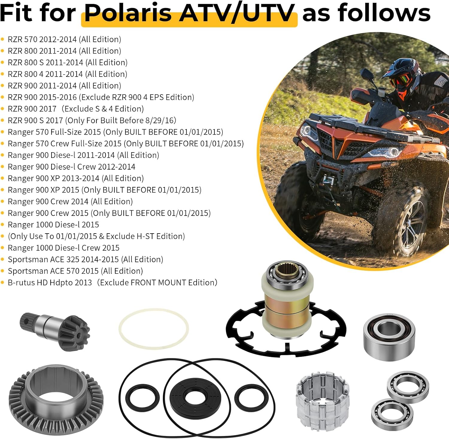 Front Differential Ring & Pinion Gear Set Hub w/Roll Cage Armature Plate For Polaris RZR 570 800 900 Ranger 570 900 Crew 1000 Sportsman ACE 325 570 1000 2011-2025 3235441 3239381 3235174 3235171