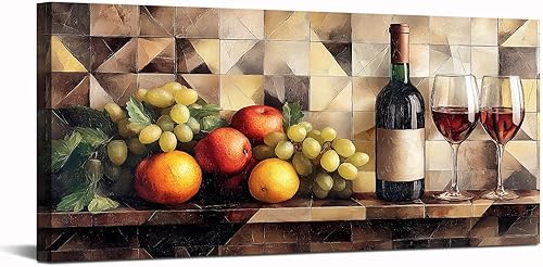 BANHUA1 Lienzo de cocina vintage para pared, pintura abstracta de vino tinto para bar, comedor, decoración del hogar, listo para colgar, 1.5