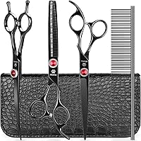 Vista 12 de GLADOG Juego de tijeras profesionales 5 en 1 para aseo de perros con puntas redondas de seguridad, tijeras afiladas y resistentes para el aseo