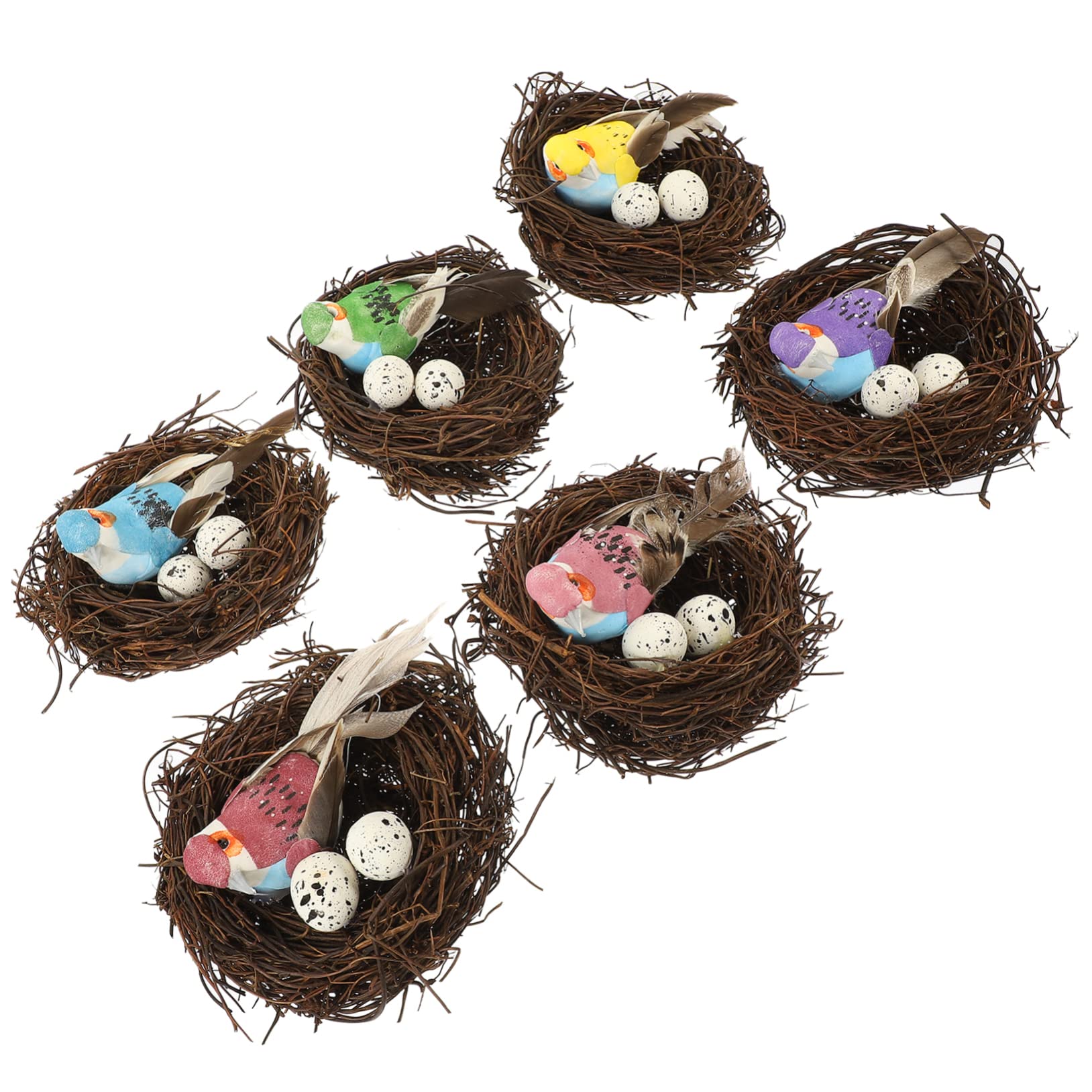 Kisangel 12pièces Décoration De Nid Oiseau Rotin Accessoire De Jardin Artificiel avec Et Oiseaux pour Décorer Balcon Et Jardin