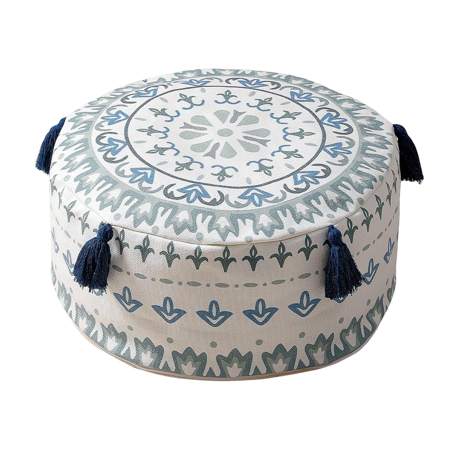 Qianly Handcrafted Pouf Slipcover for Elegant Home Decor, Midnight Blue