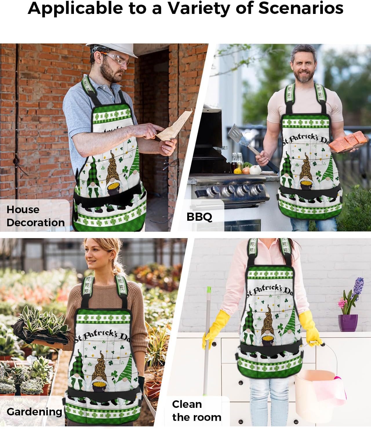 Work Apron for Men Adjustable Woodworking Apron Oxford Apron Spring Tulip Flowers Eucalyptus Leaves White Tool Apron