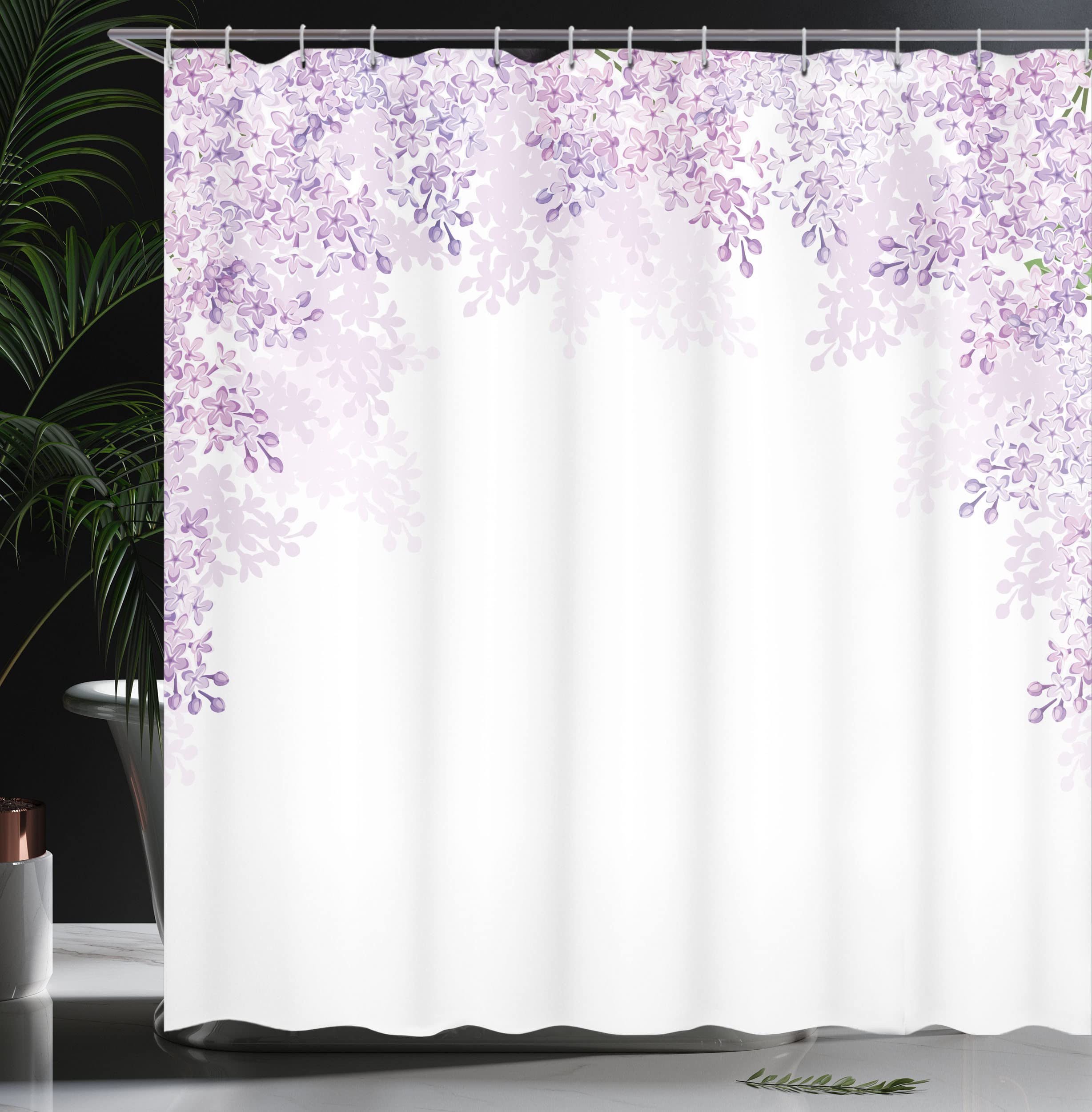 Ambesonne Flower Shower Curtain, Framing Lilac Flowers in Blossom Vernal Season Soothing Color Shades, Cloth Fabric Bathroom Decor Set with Hooks, 69" W x 70" L, Lavender White - 3