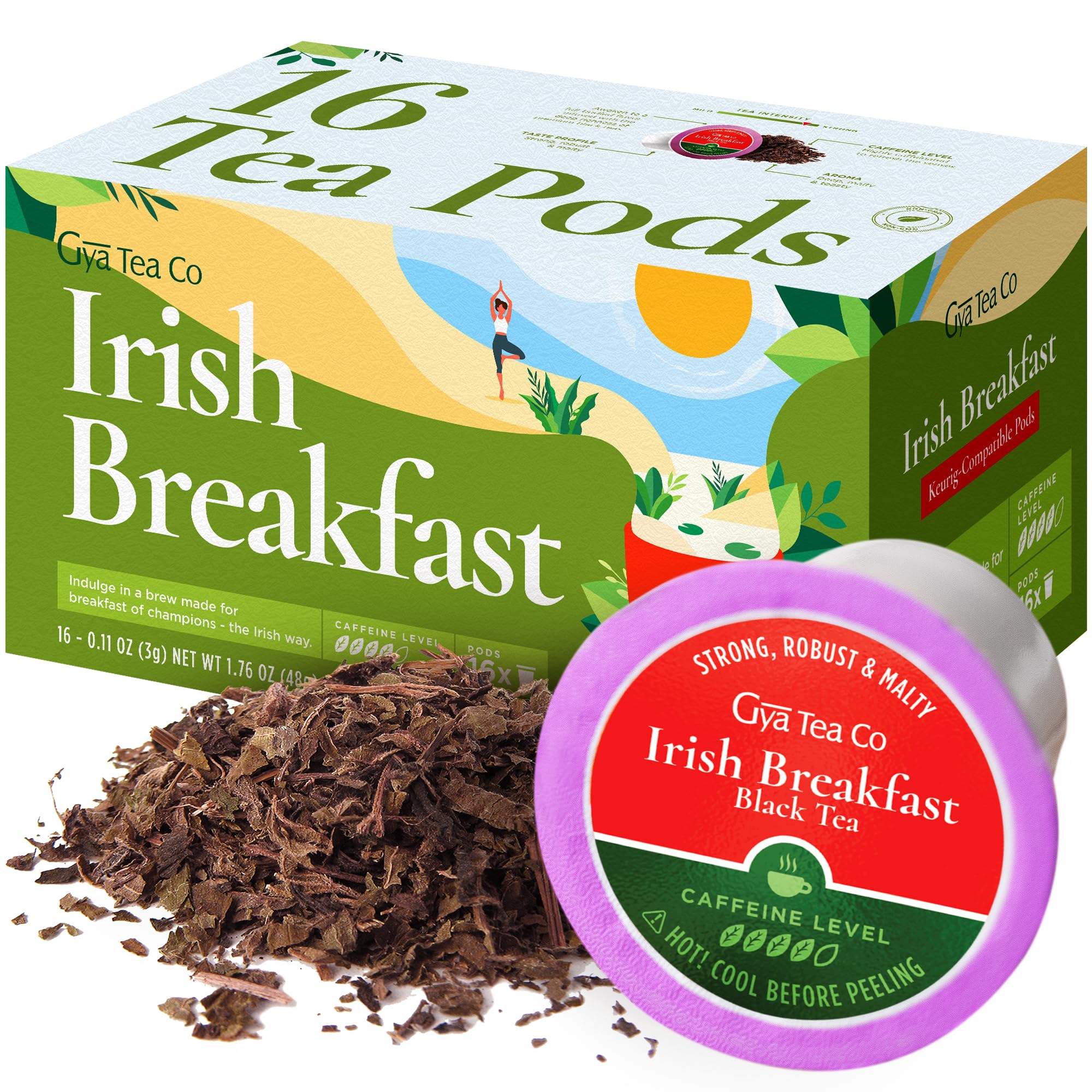 Gya Tea Co Irish Breakfast Black Tea Pod (16 ct) - High Caffeine Tea with Malty Flavor for Refreshing & Energing