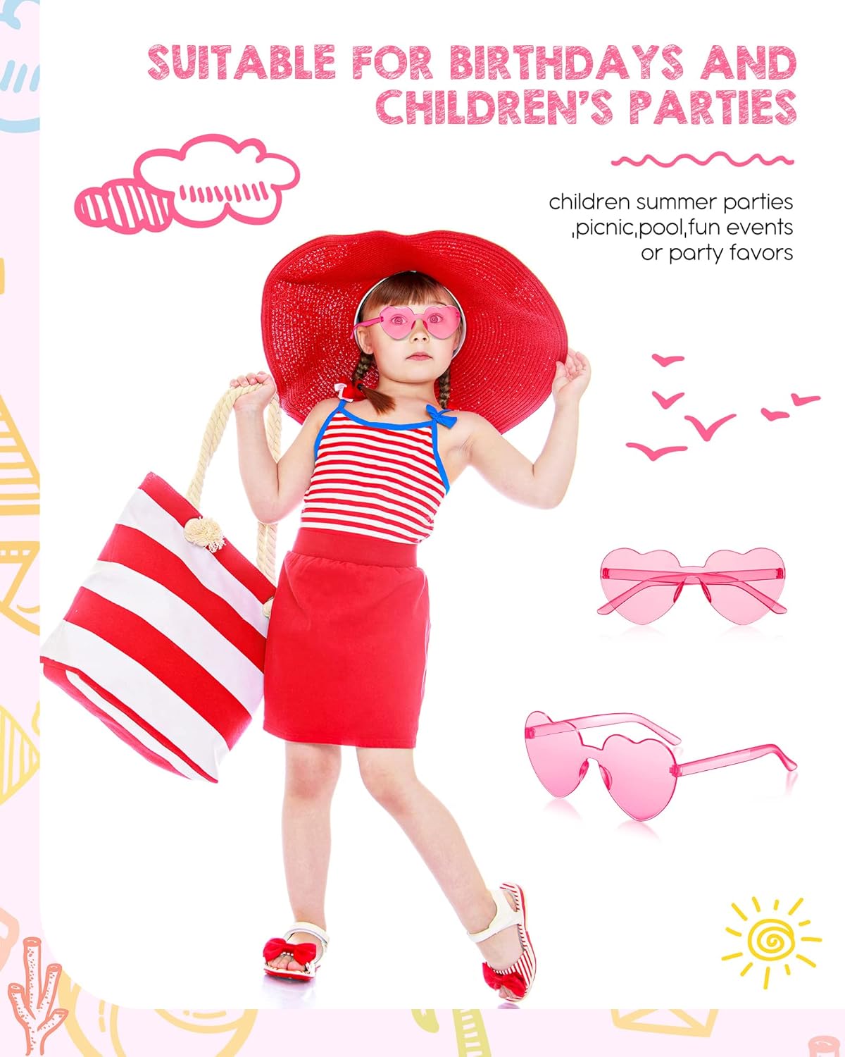 Cindeer 20 Pair Kid Heart Shaped Sunglasses Summer Party Girl Boy Party Sunglasses Transparent Candy Rainbow Age 5-12 - Image 4