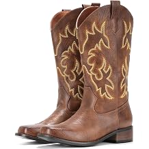 Cowboy Boots For Women Square Toe Black Wide Cowgirl Mid Calf Western Pull On Fashion Brown Cowboy Boots