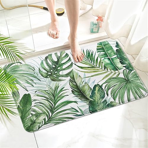 Green Leaf - Alfombra de baño de cachemira de imitación de plantas, de goma, antideslizante, absorbente, suave, para bañera, ducha y fregaderos (17