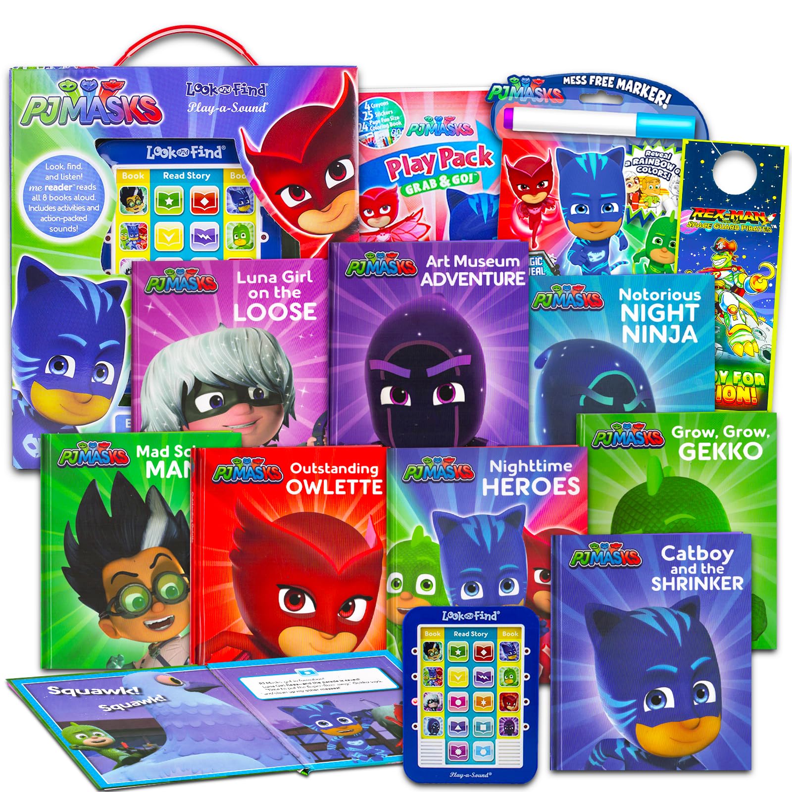 PJ Masks Read Aloud Books for Kids - Bundle with 8 Read Along Books and Electronic Reader Plus Stickers and More Featuring Owlette, Gekko, and Catboy