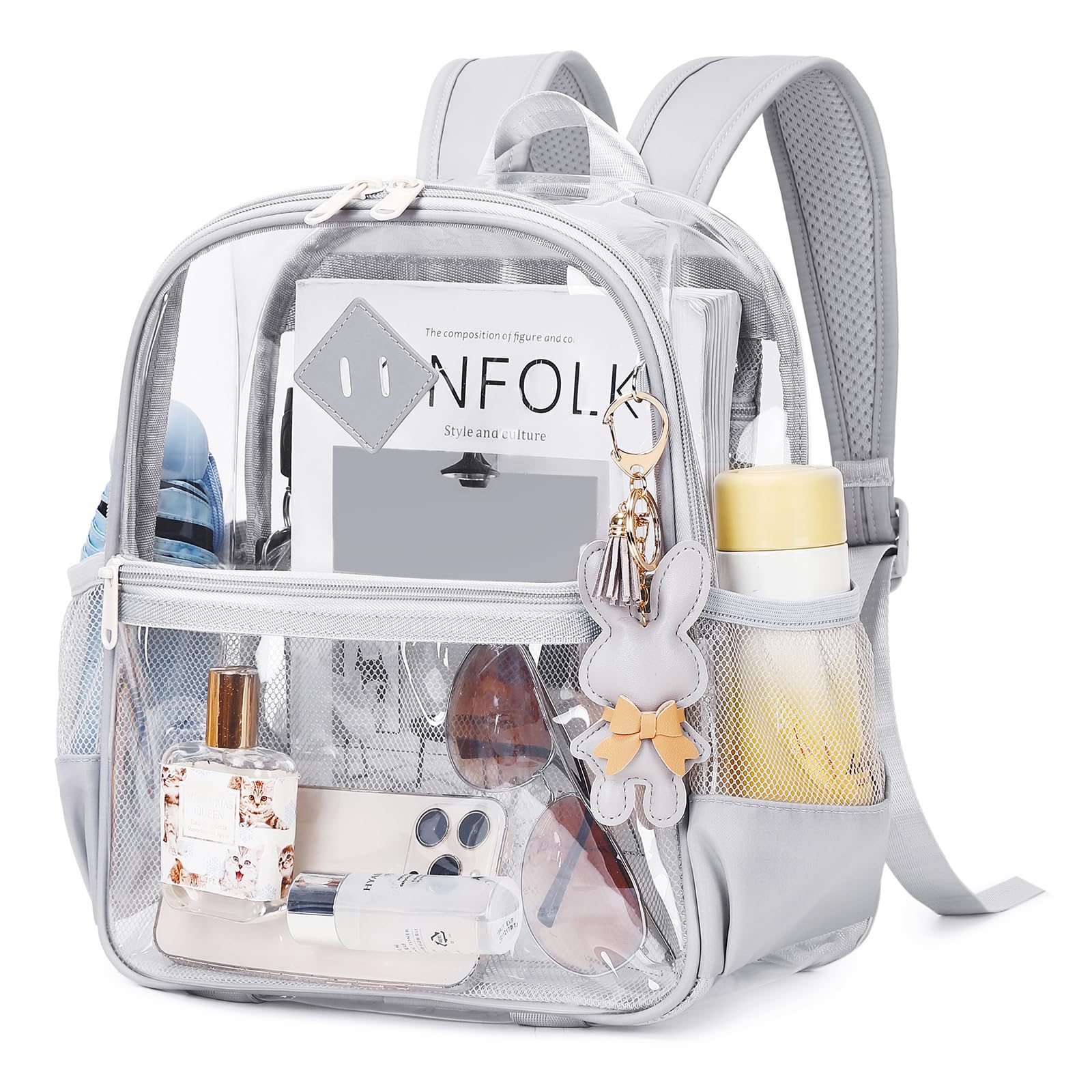 MUSEVOS Clear Backpack for Stadium Events Approved 12×6×12, Thick TPU Mini Clear Bag with Front Pocket for Concert Sport Events Work Travel, Grey