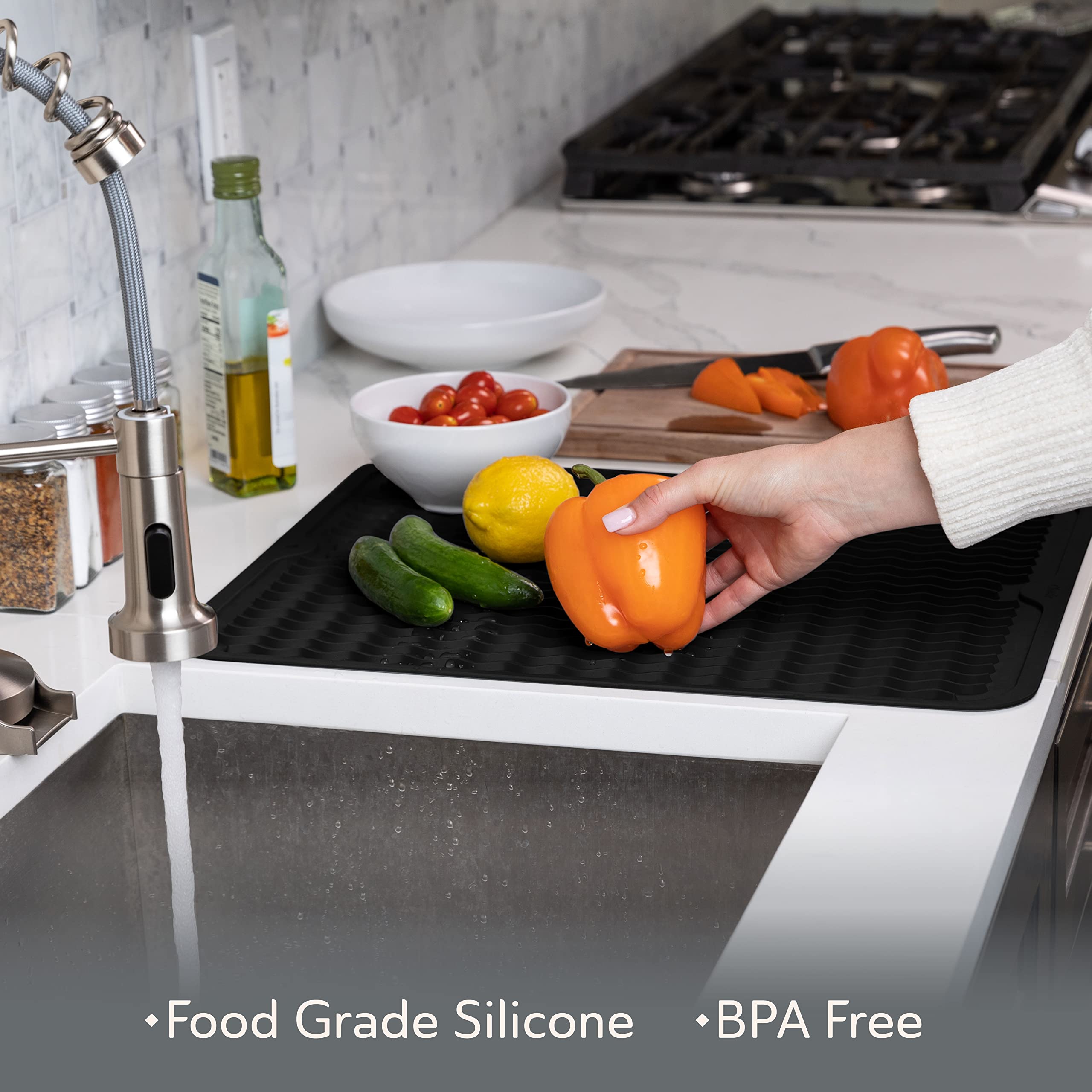 Oizeir Alfombrilla de silicona para secar platos, orificio de drenaje, antideslizante, resistente al calor, plegable. Ideal para platos, fregadero de cocina, encimera, forro de cajón de refrigerador o