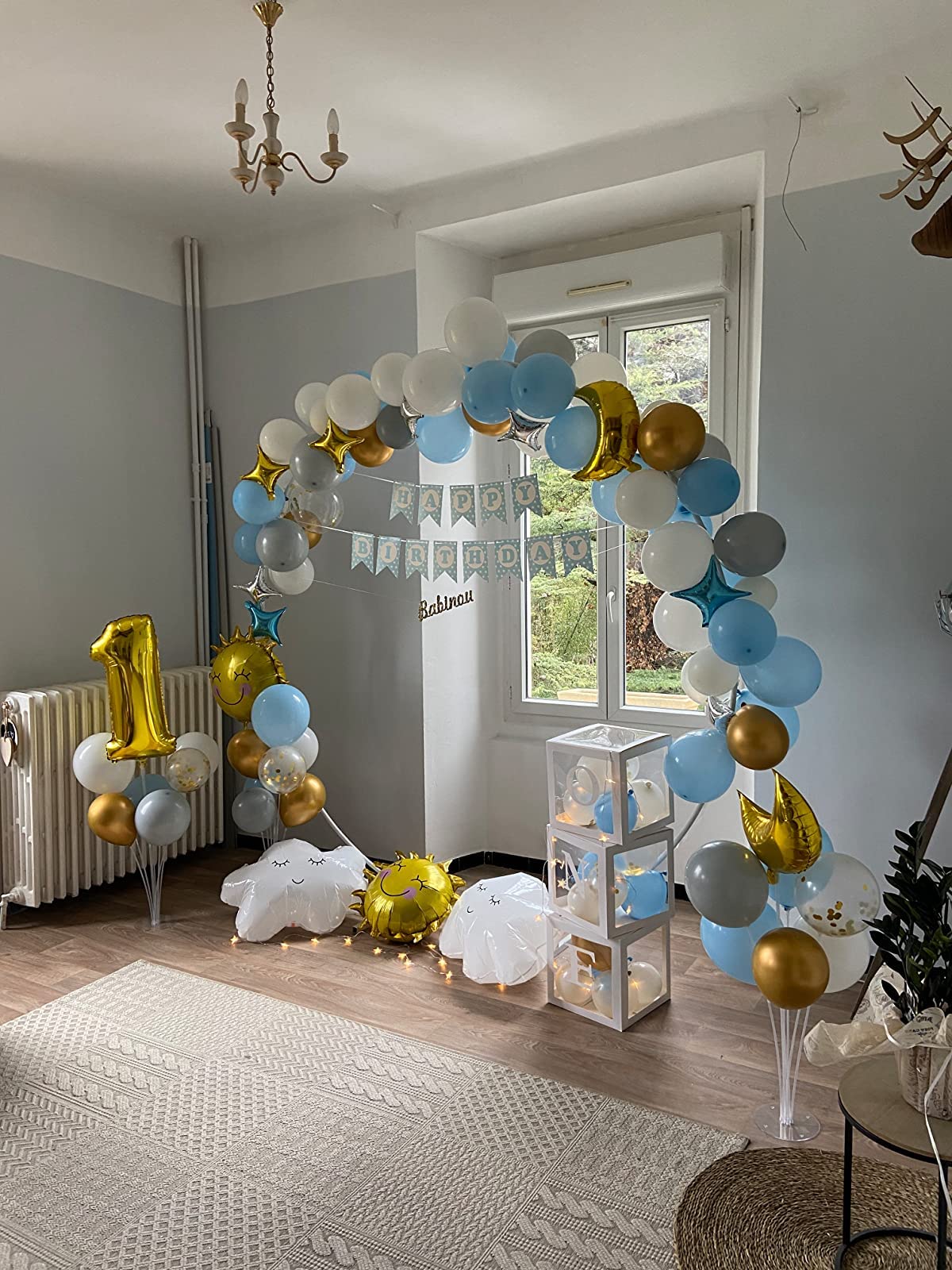 PILIN Riesiges rundes Goldmetall-Ballonbogen-Kit Abnehmbar Leicht zu tragen und wiederverwendbar Beste Dekoration for Party-Events(1.8M WEISS)