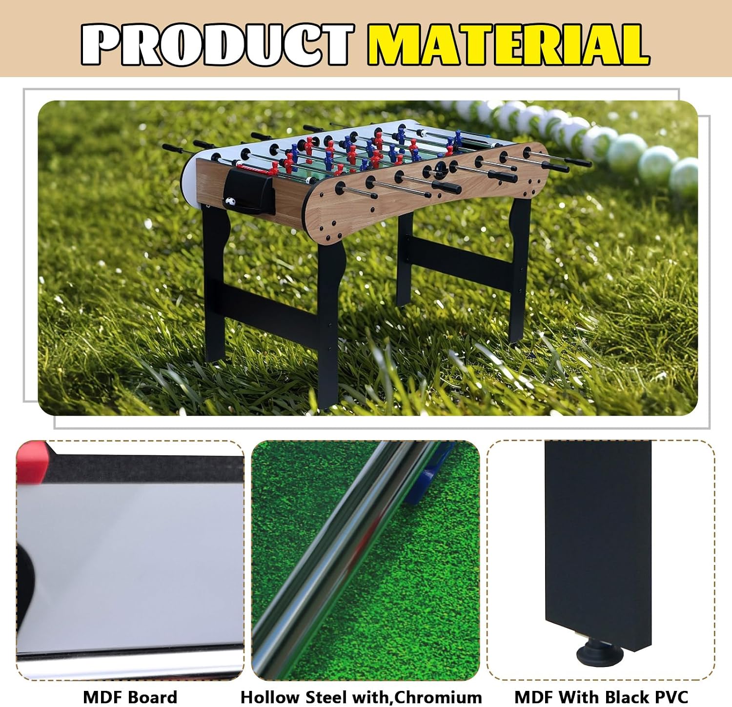 48'' Foosball Tables Adult Size, Foosball Table with 2pcs Ball, Football Table & Soccer Tables for Office School Clubs Family, Easy Assembly, Easy Store