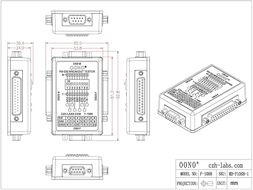 Miniatura 6 de Módulo del monitor LED del probador del estallido RS232, módulo del desglose de DB9MF x DB25MF