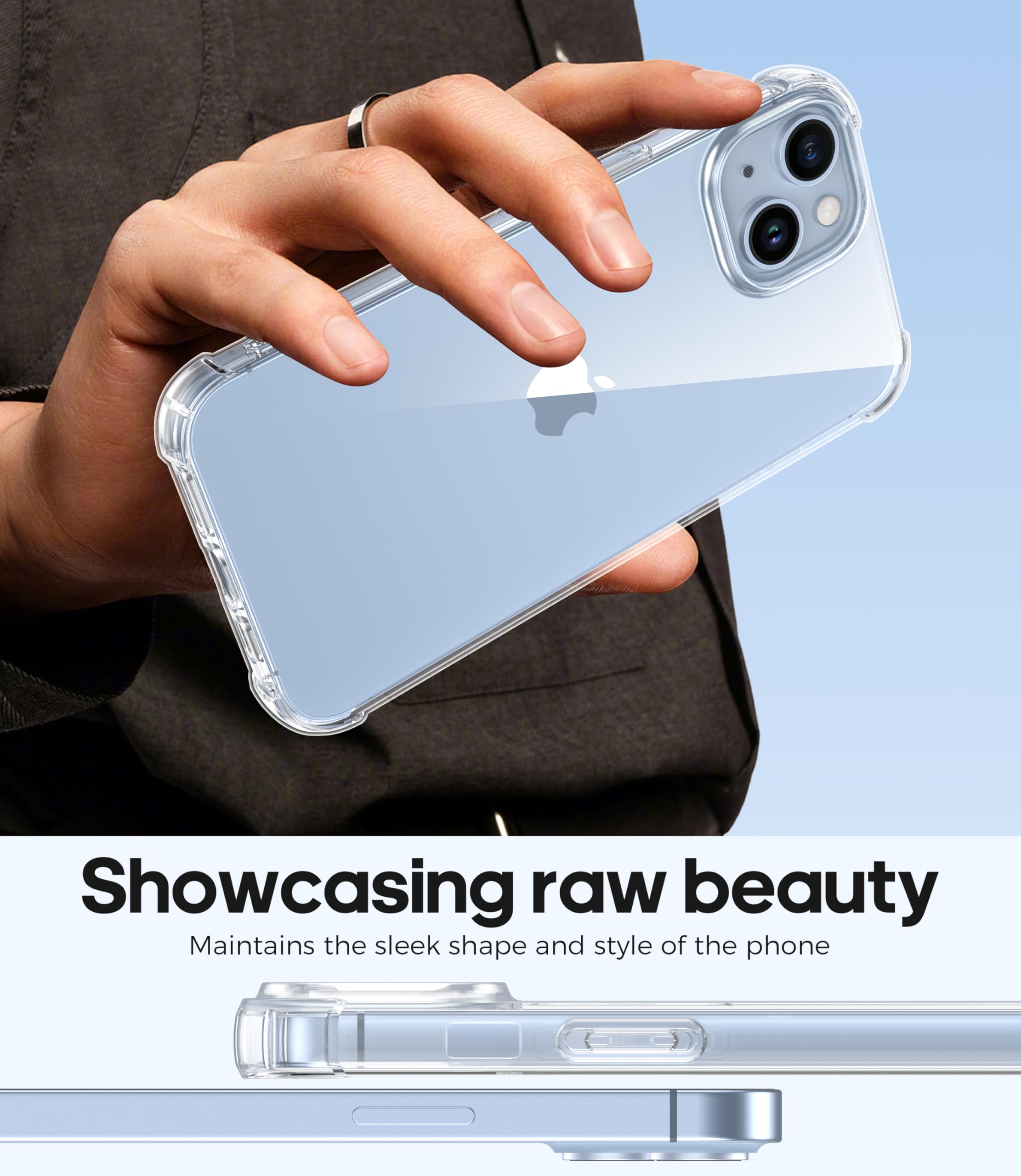 FLLAO 4 in 1 Cover per iPhone 14 Custodia con 2 Pellicola Vetro Temperato e 1 Fotocamera Protettiva, [Cuscino d'aria integrato] Antiurto Antigraffio Morbido TPU Bumper Protection Cover iPhone 14