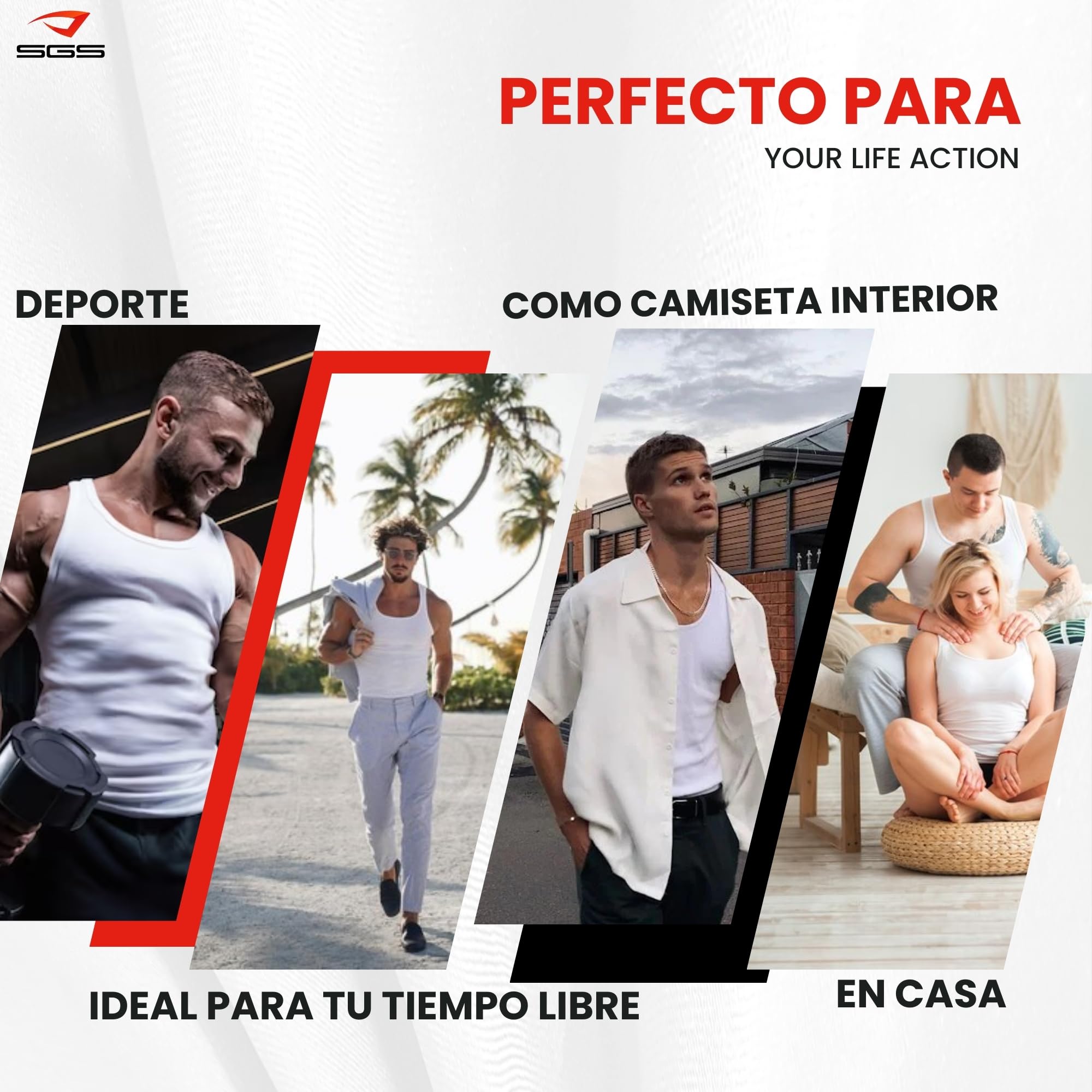 SGS Pack de 5 Elegantes Camisetas de Tirantes y Chalecos para Hombre Extra Largo +12 cm - Camiseta Tirantes Hombre, Camiseta Sin Mangas para Hombres