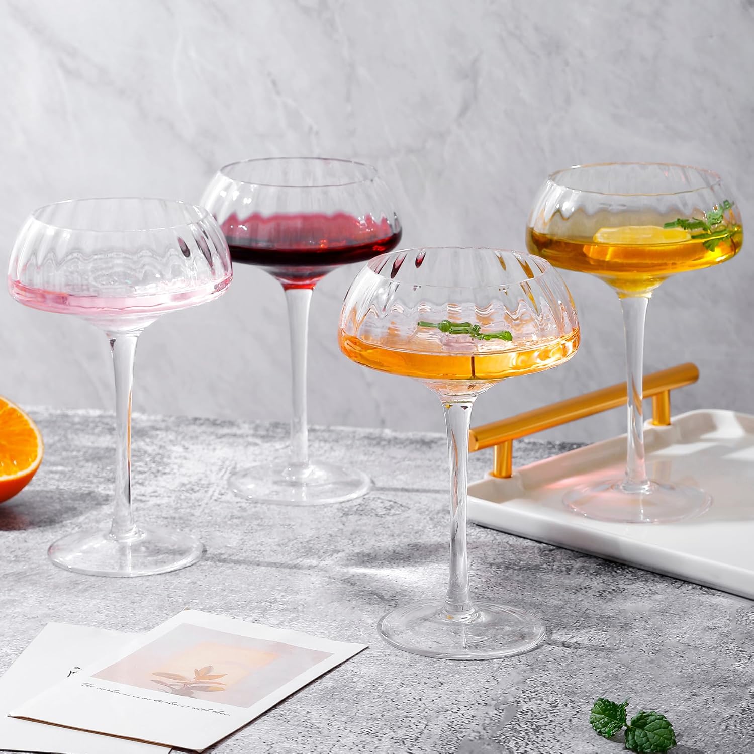 Lysenn Coupe Glasses Set of 4 - Premium Hand Blown Martini Glasses - Perfect for Cocktail and Champagne – 8.45 oz, Clear