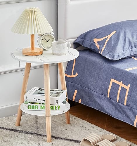 Wimarsbon Mesa auxiliar redonda de doble capa de mármol sintético de 157 pulgadas mesa decorativa pequeña mesa auxiliar de mesa de noche para sofá