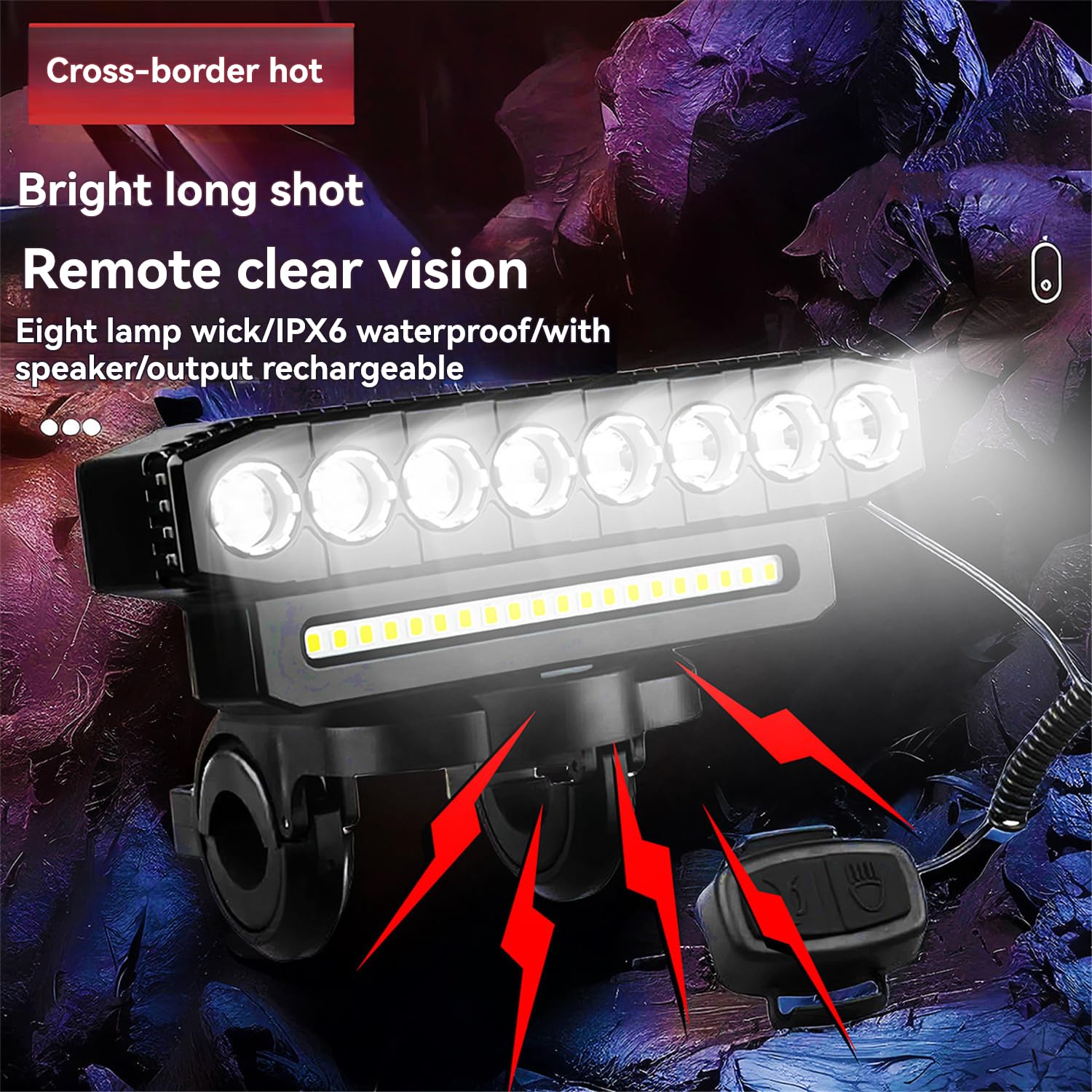 Set di Luci per Bici Ricaricabili con 11 Modalità Illuminazione Funzione Bank da 4000mAh Campana 130dB IP65 Perline LED Ultra Luminose Ciclismo e Attività