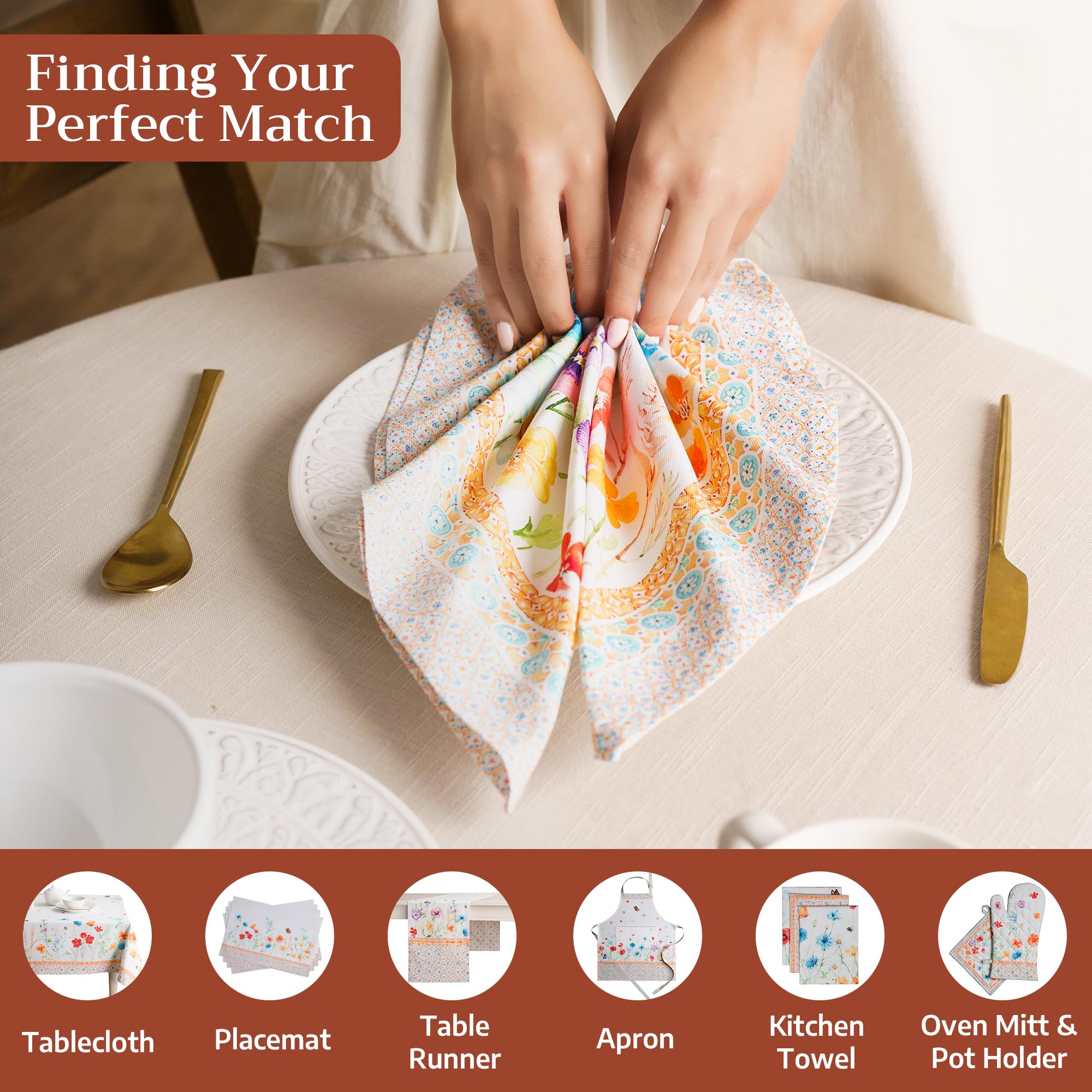 Maison d' Hermine Servilletas de cena 100% algodón (45 cm x 45 cm), juego de 4 servilletas decorativas de tela lavable, para comedor, fiestas de bufé y camping, susurro de verano, primavera/verano