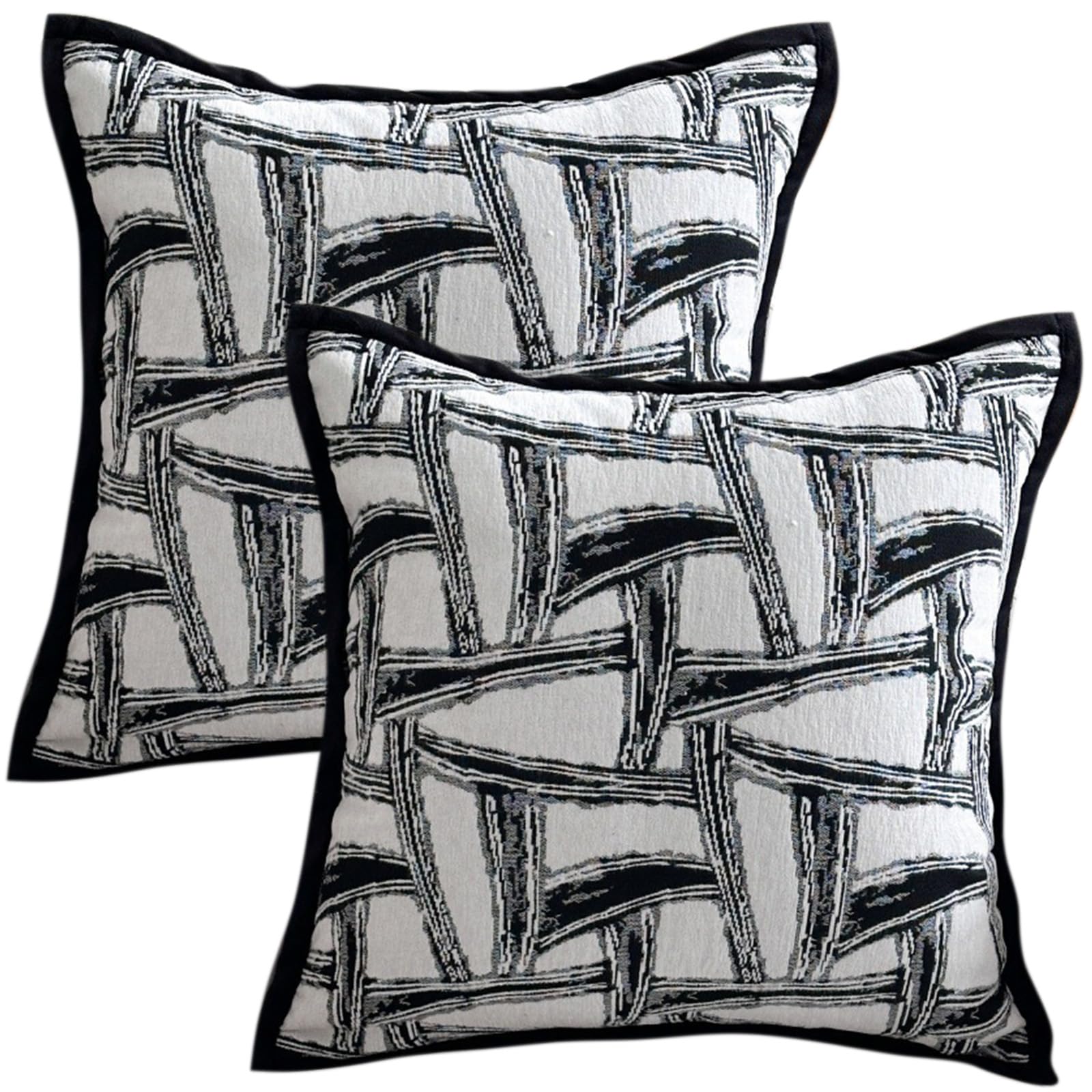 Traziewell Set of 2 Cushions Covers Black and White Cushions Cover 45Γ45 cm Abstract Art Modern Boho Line Geometric Chenille Throw Pillowcases 460