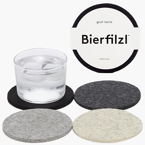 Miniatura 45 de Graf Lantz - Bierfilzl - Juego de 4 posavasos redondos de lana merina, océano (círculos de 4 pulgadas) - Absorbe el 30% del peso - Lana alemana