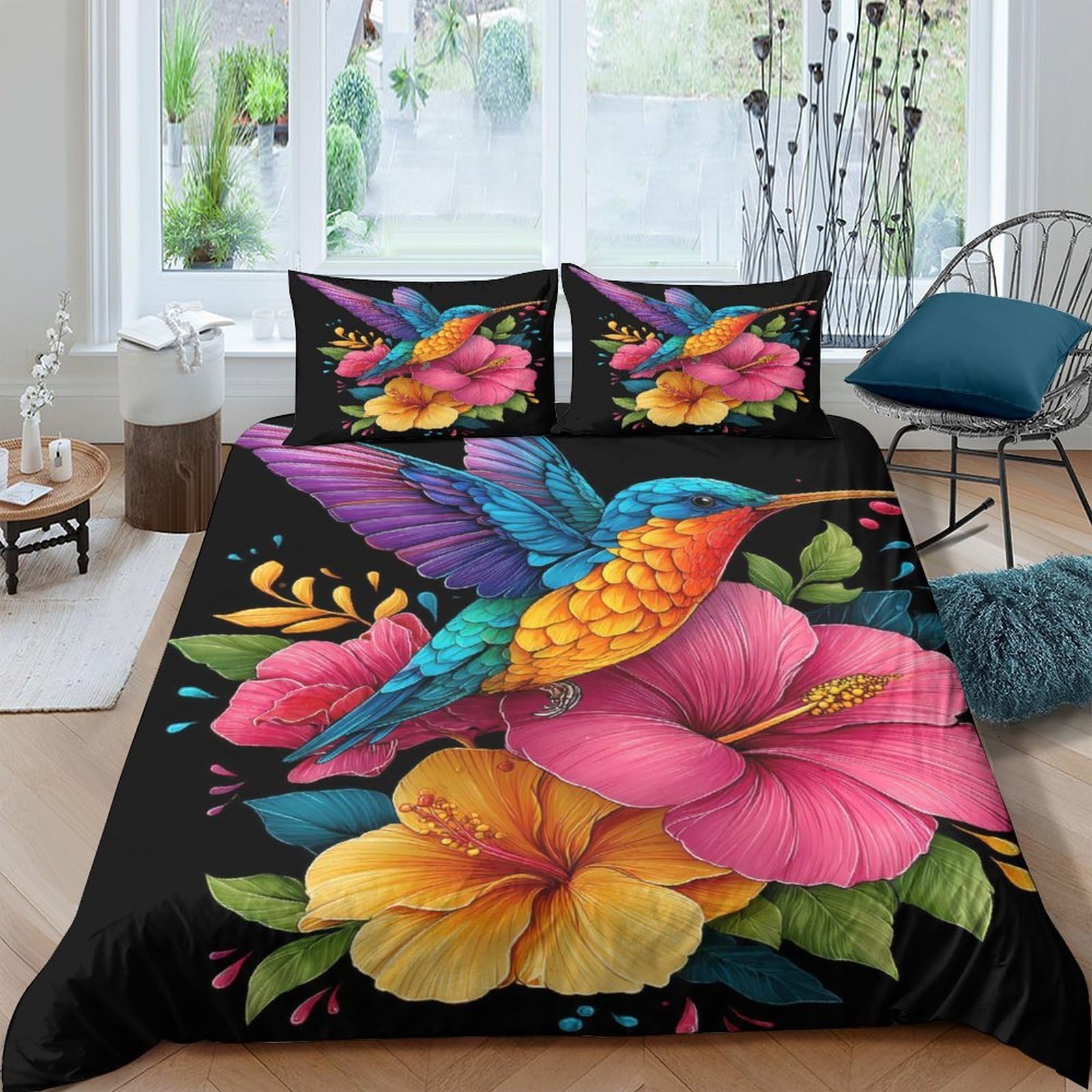 Ctjqhvkz Style-3 3D Printed Hummingbird Floral Fitted Sheet Microfiber Soft Vibrant Bed Sheet For Bedroom Guest Room Mattress Cover Single（135X200cm）