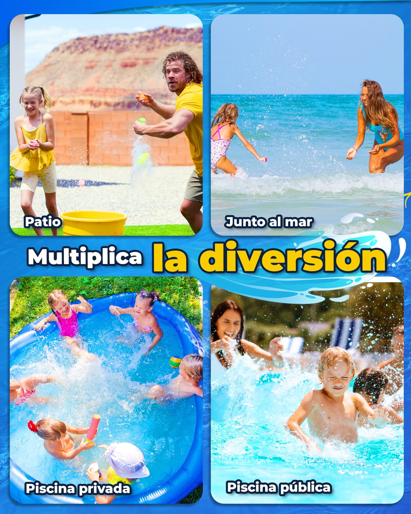 Globos de Agua Reutilizables, 6 Piezas Bolas de Agua Recargables Autosellante de Llenado Rápido para Niños y Adultos, Juguetes de Verano Aptos para Exteriores, Piscina, Playa y Fiestas Acuáticas