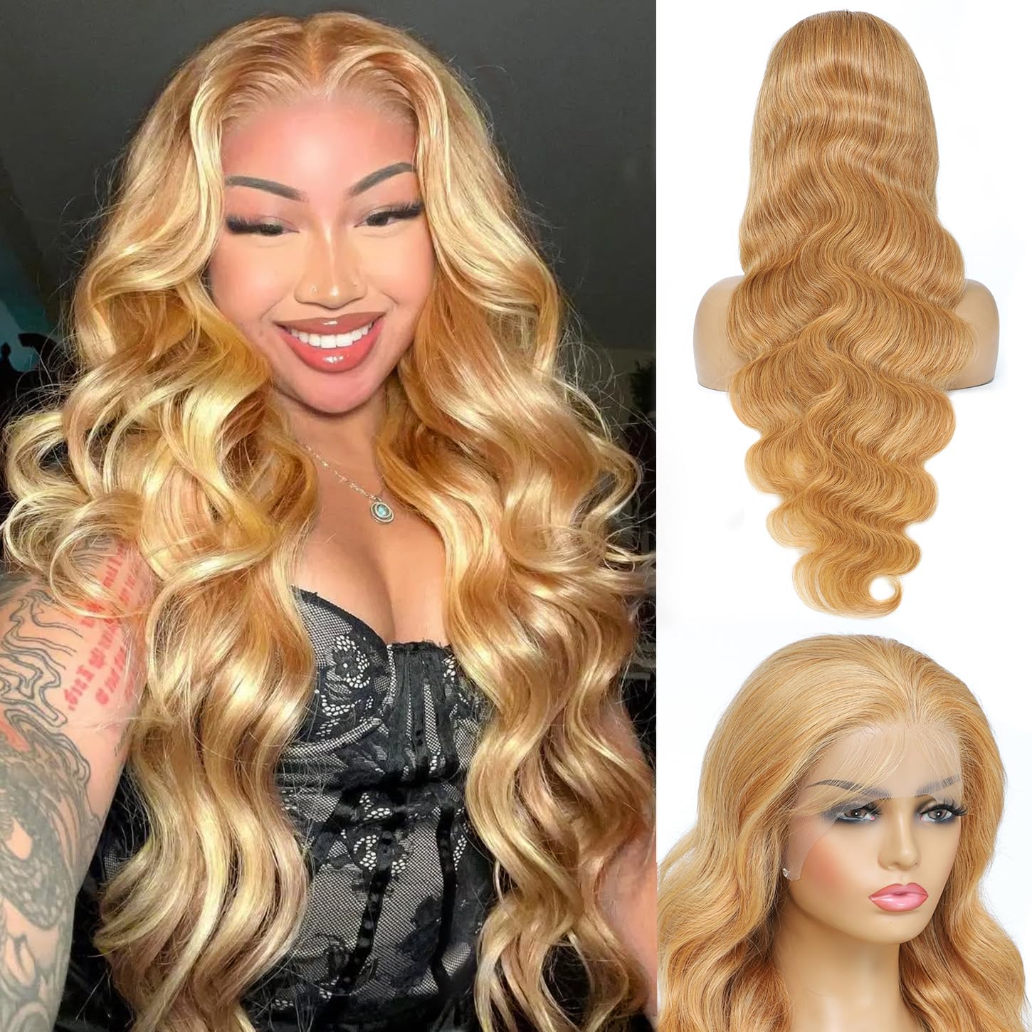 Fugool Honey Blonde Wig Human Hair 13x6 Body Wave Hd Lace Front Wigs Human Hair Pre Plucked 27# Colored Blonde Lace Frontal Wig 180% Density Real Hair
