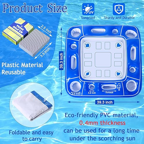 Miniatura 10 de Mesa de juego inflable para piscina con cartas impermeables (35.5 x 35.5 pulgadas, azulblanco)