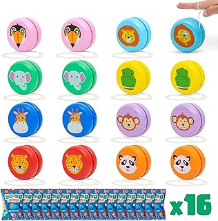 BONNYCO Yo Yo for Kids Pack 16 Jungle Animals Kids Party Favors. Wooden Yoyo Bulk, Safari Goodie Bags Stuffers 3-5 4-8. Goody Bag Stuffers Pinata, Return Gifts for Birthday Party. Classroom Prizes